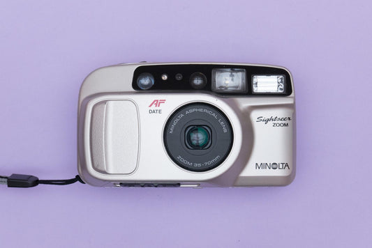 Minolta Sightseer Zoom Compact 35mm Point and Shoot Film Camera Silver