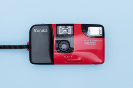 Konica POP-Super 35mm Compact Point and Shoot Film Camera Red