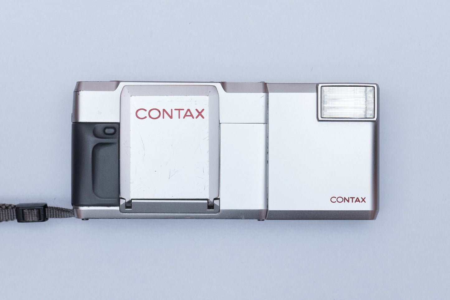 Contax T Silver Rangefinder Compact Film Camera Carl Zeiss Sonnar Lens and Flash