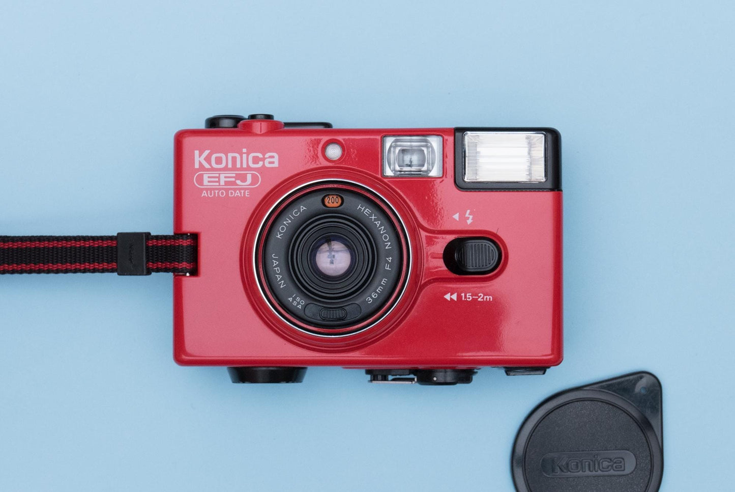 Konica EFJ Auto Date Compact 35mm Point and Shoot Film Camera Red