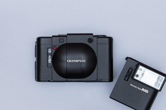 Olympus XA Compact Rangefinder Film Camera with Zuiko 2.8/35mm lens and A16 Flash and Box