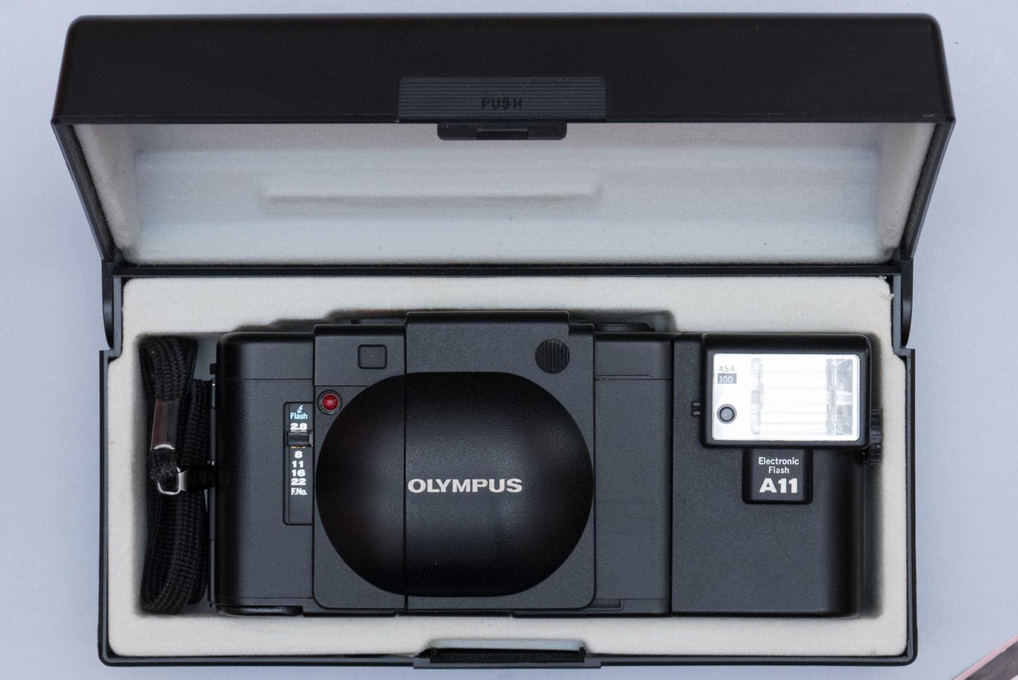 Olympus XA Compact Rangefinder Film Camera with Zuiko 2.8/35mm lens A11 Flash and Box